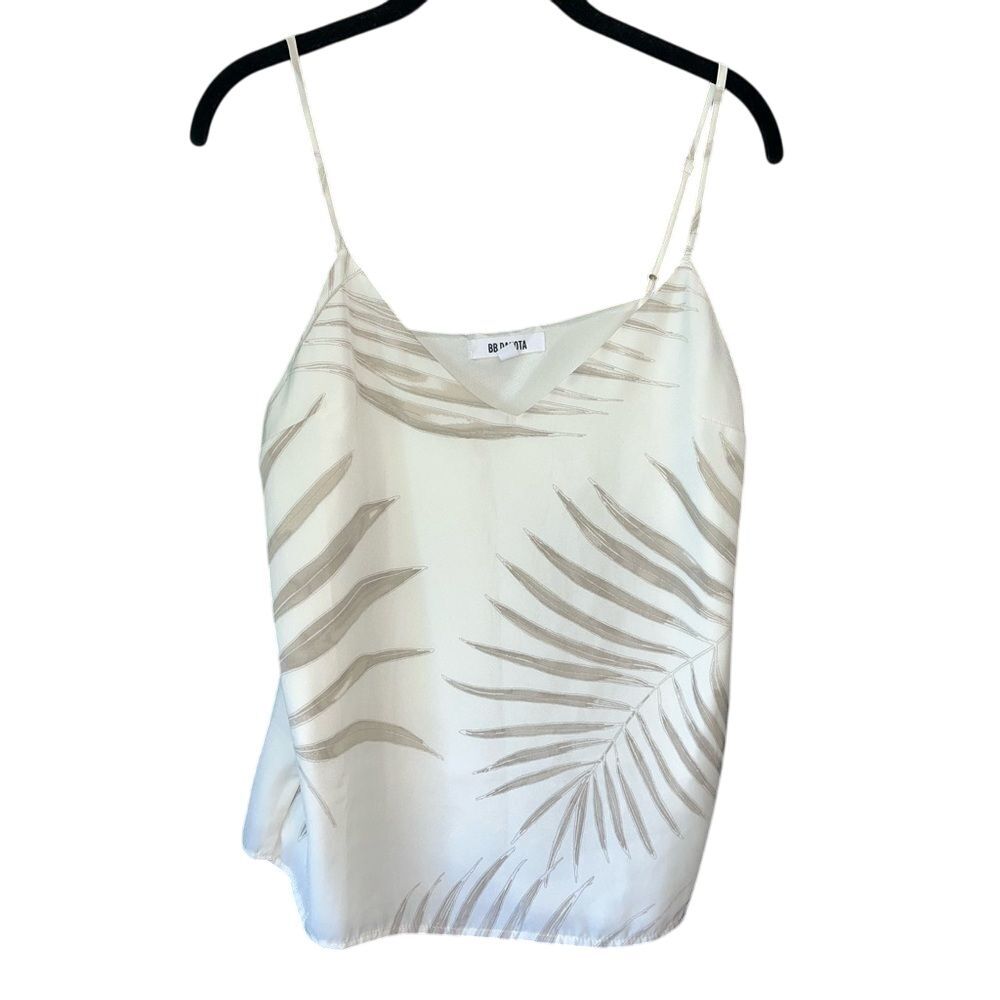 BB Dakota White Palm‎ Leaf Print Camisole Tank Top Sleeveless Summer Blouse
